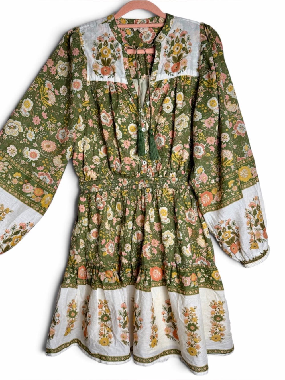 Elan Floral Peasant Boho Balloon Sleeve Dress size Medium